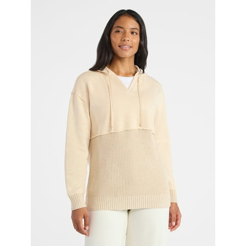 Women's and Women's Plus Fashion Mixed Media Hoodie, Sizes XS-4X