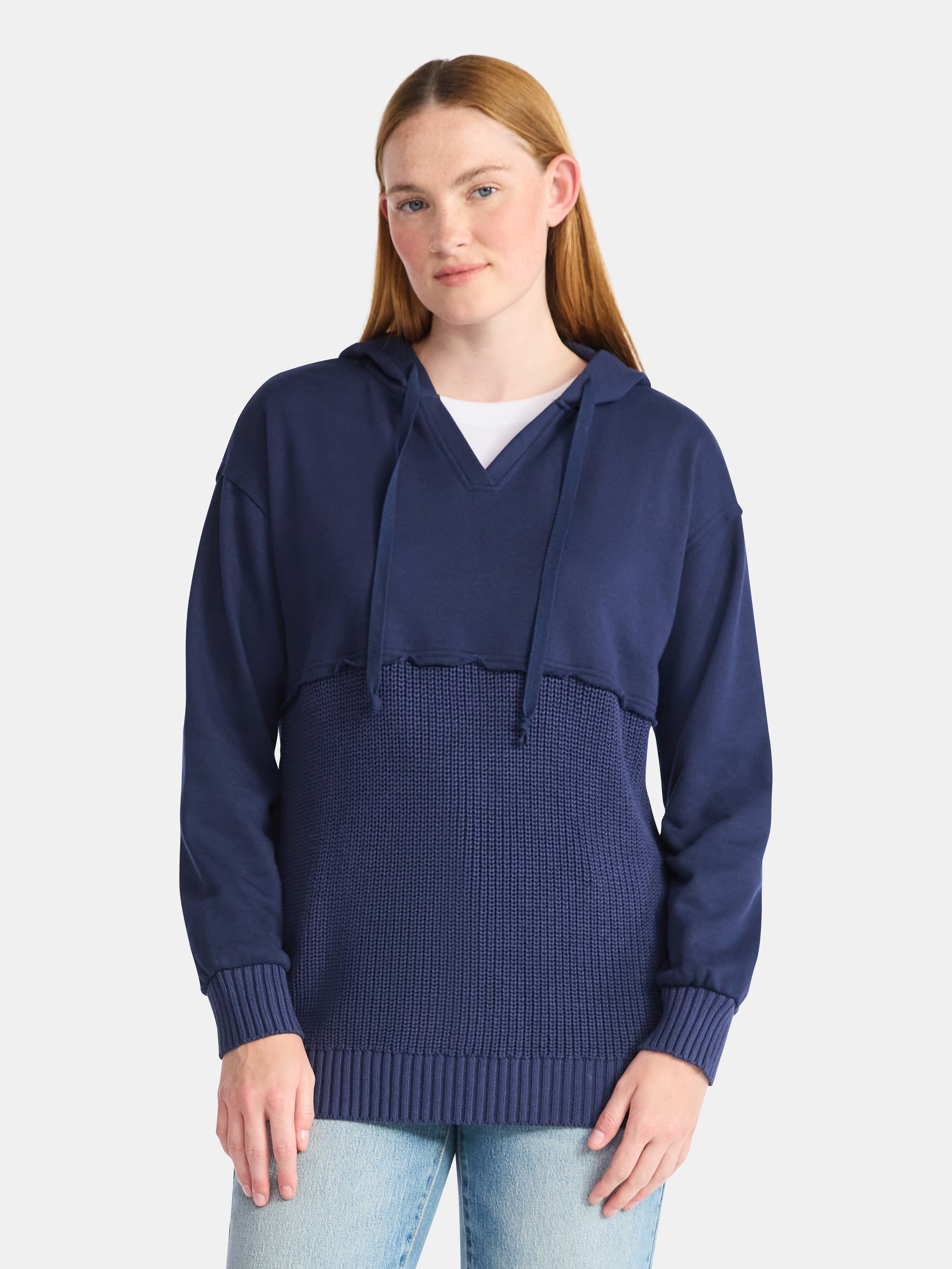 Time and Tru Women's and Women's Plus Fashion Mixed Media Hoodie, Sizes XS-4X