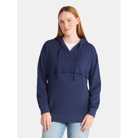 Time and Tru Women's and Women's Plus Fashion Mixed Media Hoodie, Sizes XS-4X