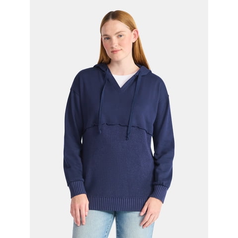 Women's and Women's Plus Fashion Mixed Media Hoodie, Sizes XS-4X