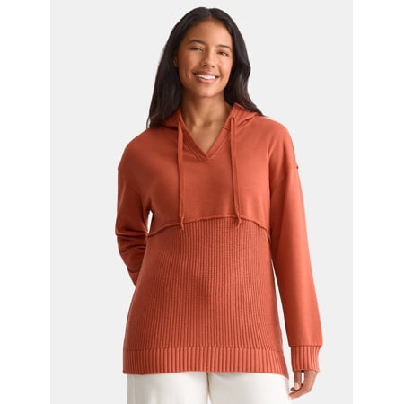 Time and Tru Women's and Women's Plus Fashion Mixed Media Hoodie, Sizes XS-4X
