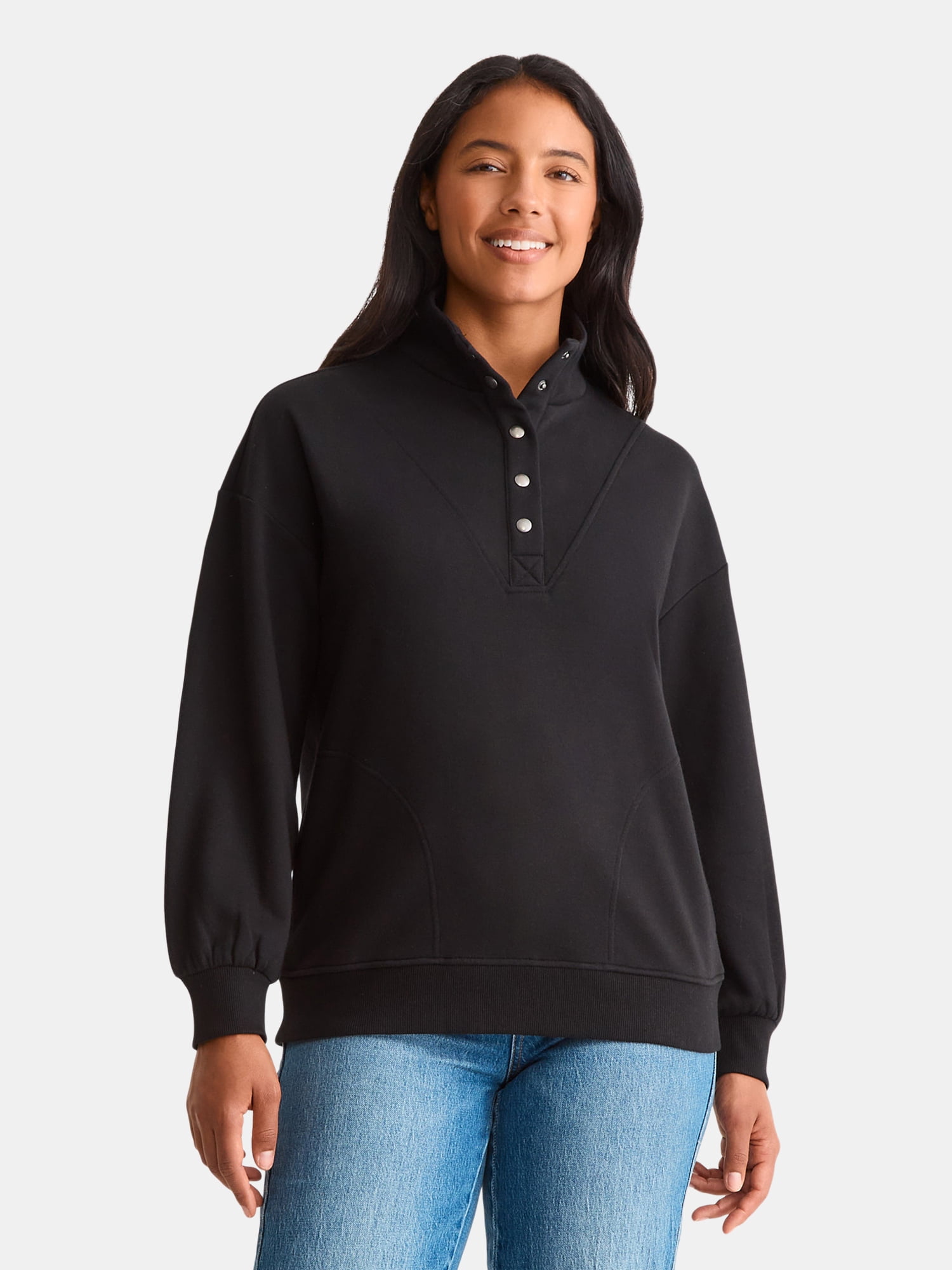 Time and Tru Women's Fashion Terry Snap Sweatshirt, Sizes XS-XXXL