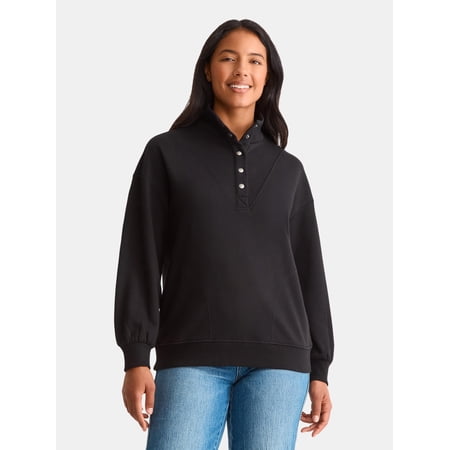 Time and Tru Women's Fashion Terry Snap Sweatshirt, Sizes XS-XXXL