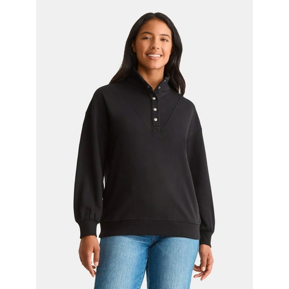 Time and Tru Women's Fashion Terry Snap Sweatshirt, Sizes XS-XXXL
