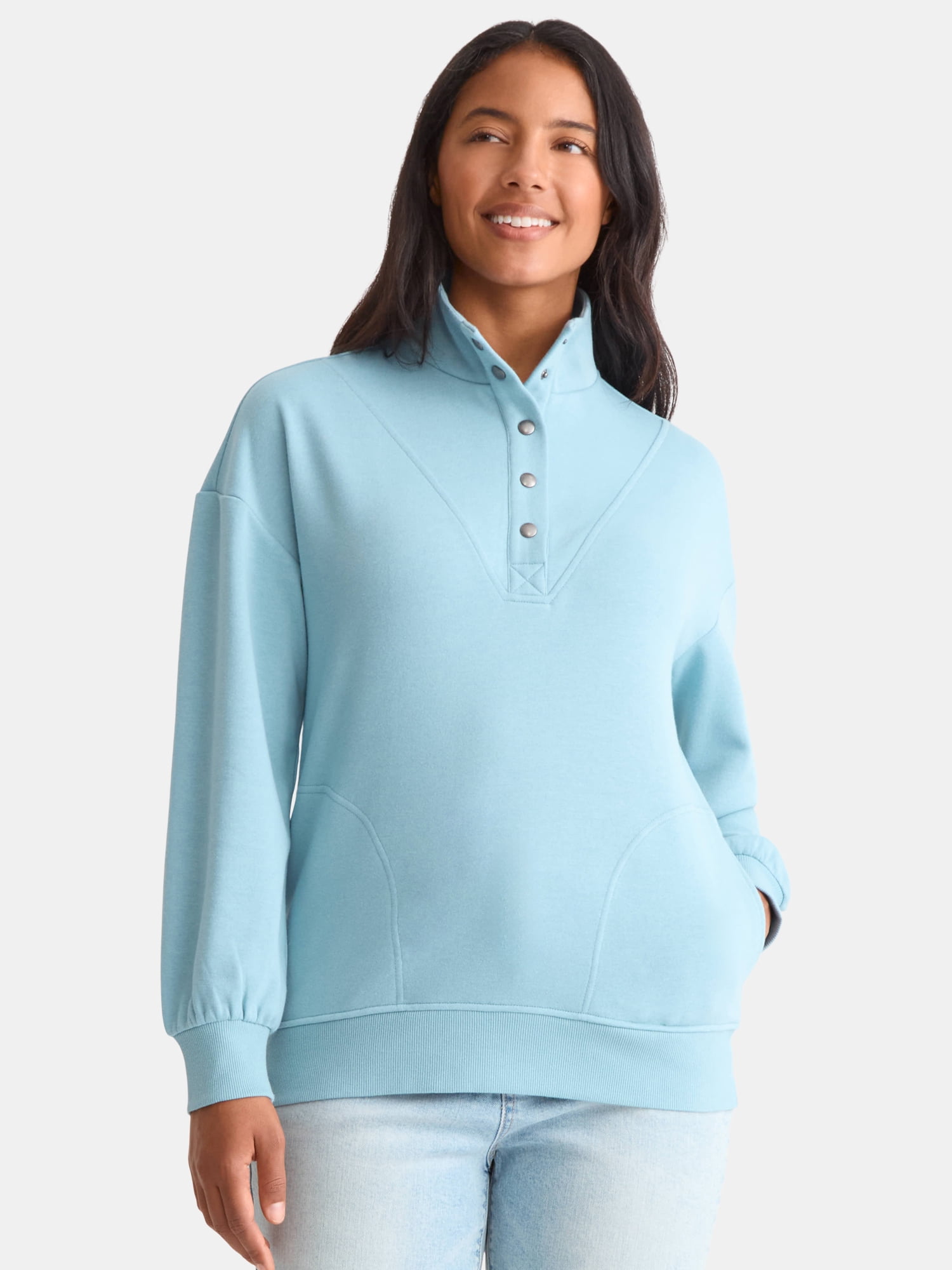 Time and Tru Women's Fashion Terry Snap Sweatshirt, Sizes XS-XXXL