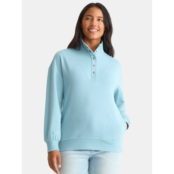 Time and Tru Women's Fashion Terry Snap Sweatshirt, Sizes XS-XXXL