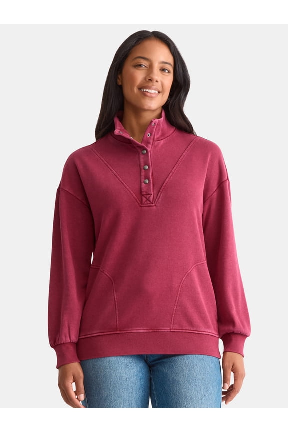 Women's Fashion Terry Snap Sweatshirt, Sizes XS-XXXL