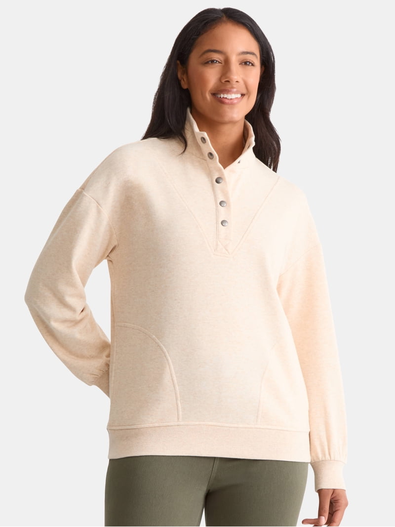Time and Tru Women's Fashion Terry Snap Sweatshirt, Sizes XS-XXXL