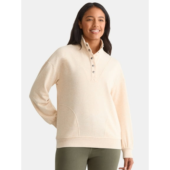 Time and Tru Women's Fashion Terry Snap Sweatshirt, Sizes XS-XXXL