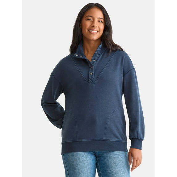 Time and Tru Women's Fashion Terry Snap Sweatshirt, Sizes XS-XXXL