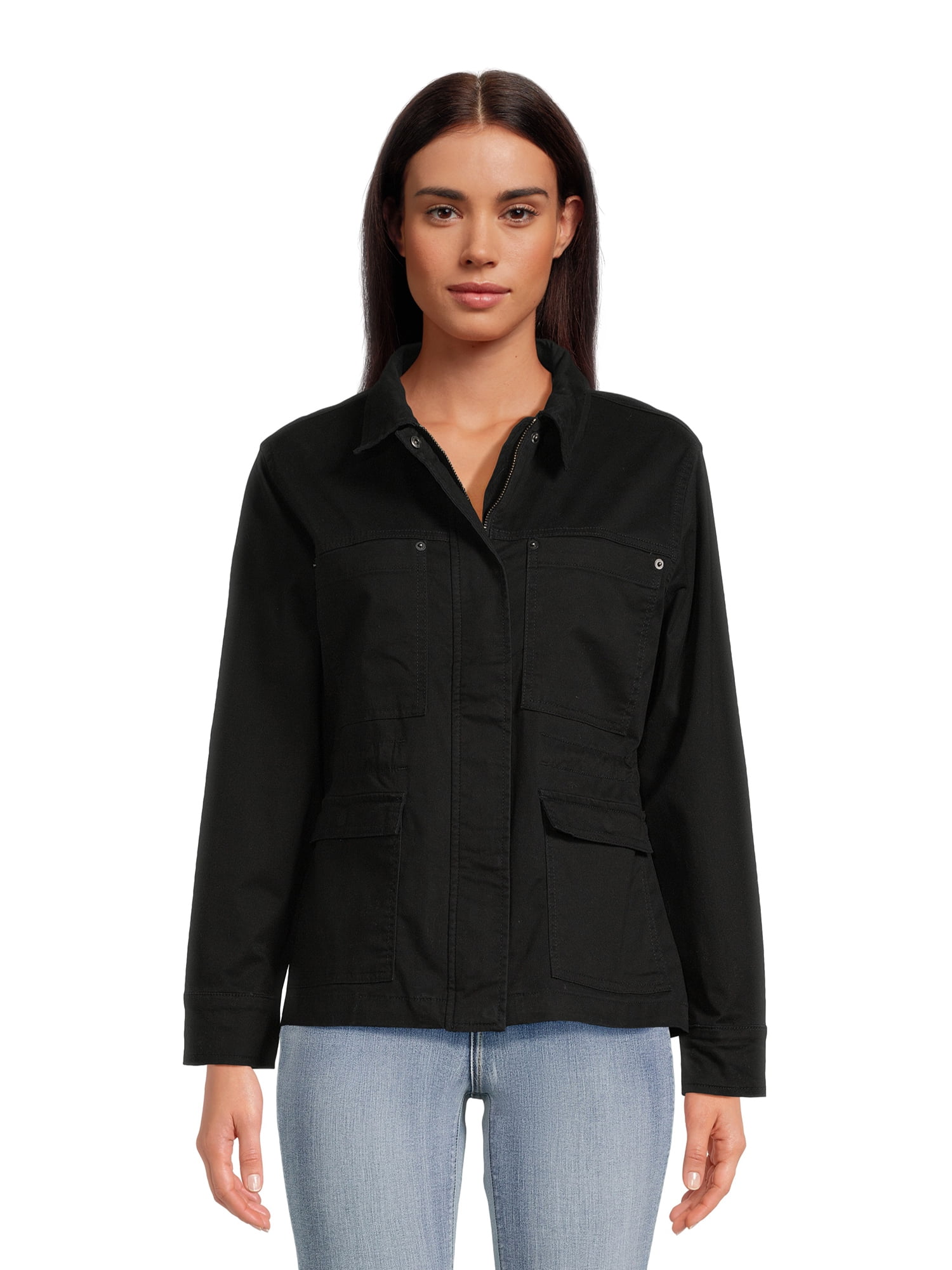 Time & Tru Women's Field Jacket with Patch Pockets and Full Zipper ...