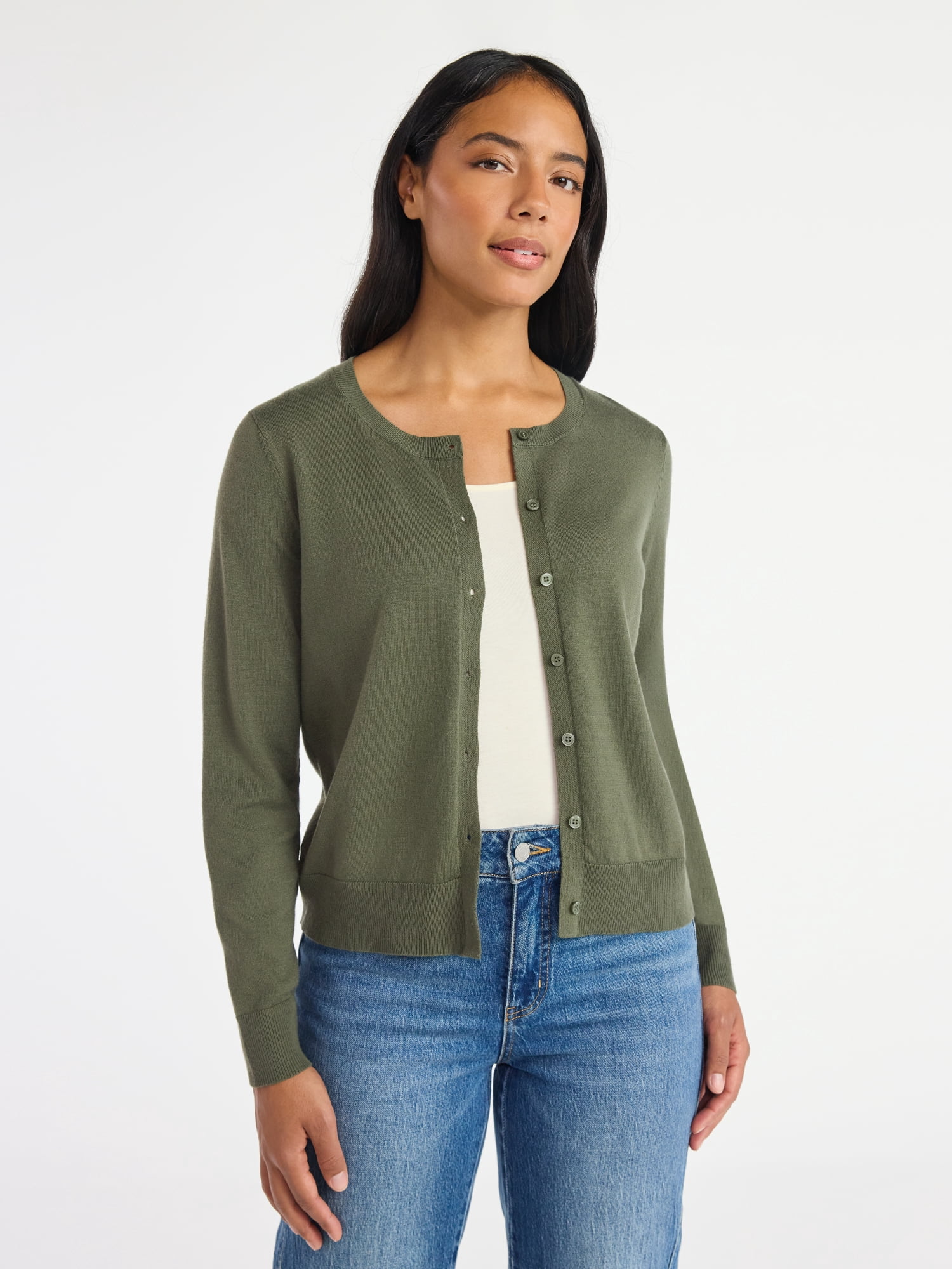 Time and Tru Women's Fine Gauge Cardigan Sweater, Lightweight, Sizes XS-XXXL