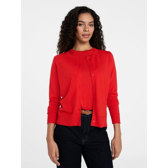 Time and Tru Women's Fine Gauge Cardigan Sweater with Long Sleeves, Lightweight, Sizes XS-XXXL