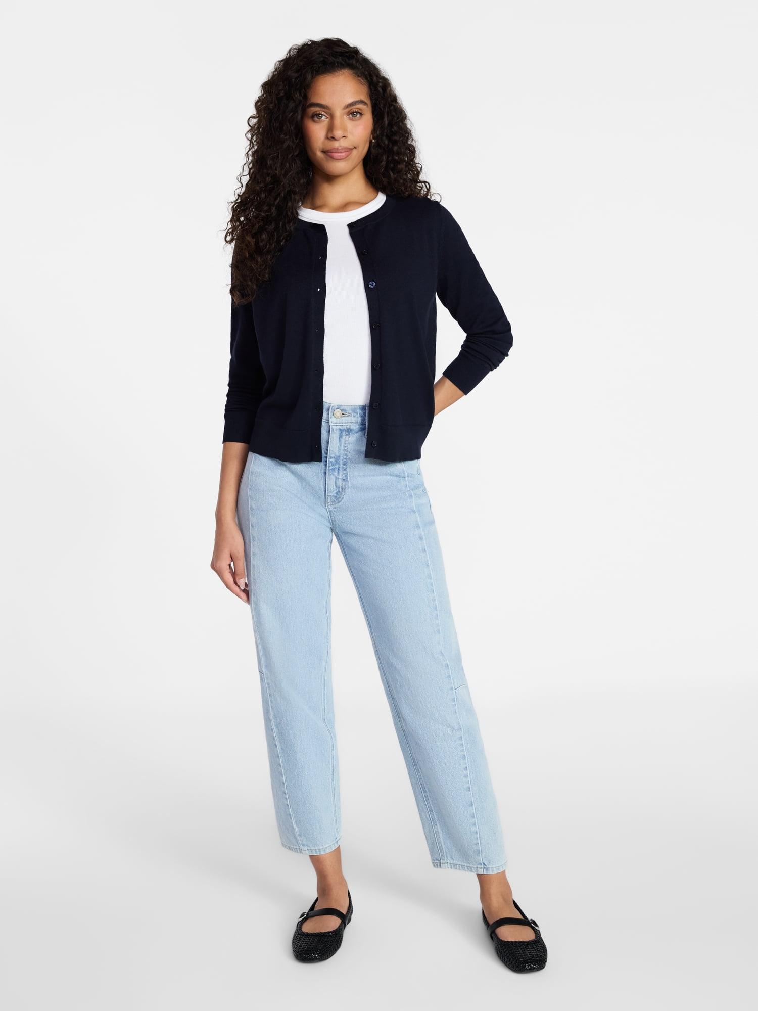 Time and Tru Women's Fine Gauge Cardigan Sweater with Long Sleeves, Lightweight, Sizes XS-XXXL