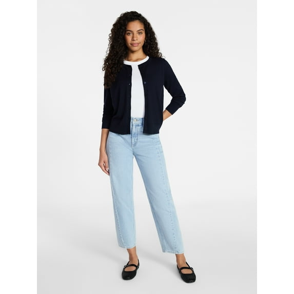 Time and Tru Women's Fine Gauge Cardigan Sweater with Long Sleeves, Lightweight, Sizes XS-XXXL