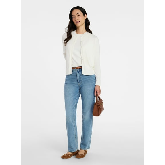 Time and Tru Women's Fine Gauge Cardigan Sweater with Long Sleeves, Lightweight, Sizes XS-XXXL