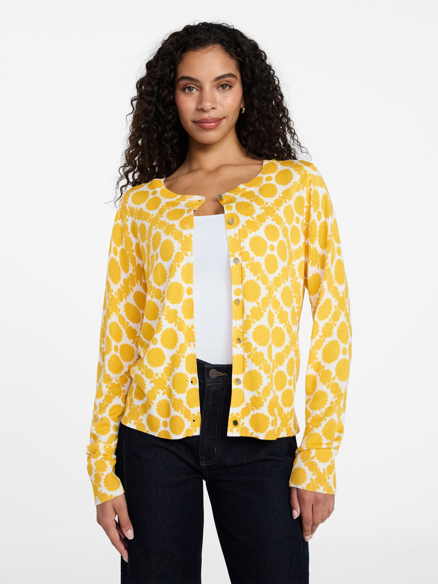Time and Tru Women's Fine Gauge Cardigan Sweater with Long Sleeves, Lightweight, Sizes XS-XXXL