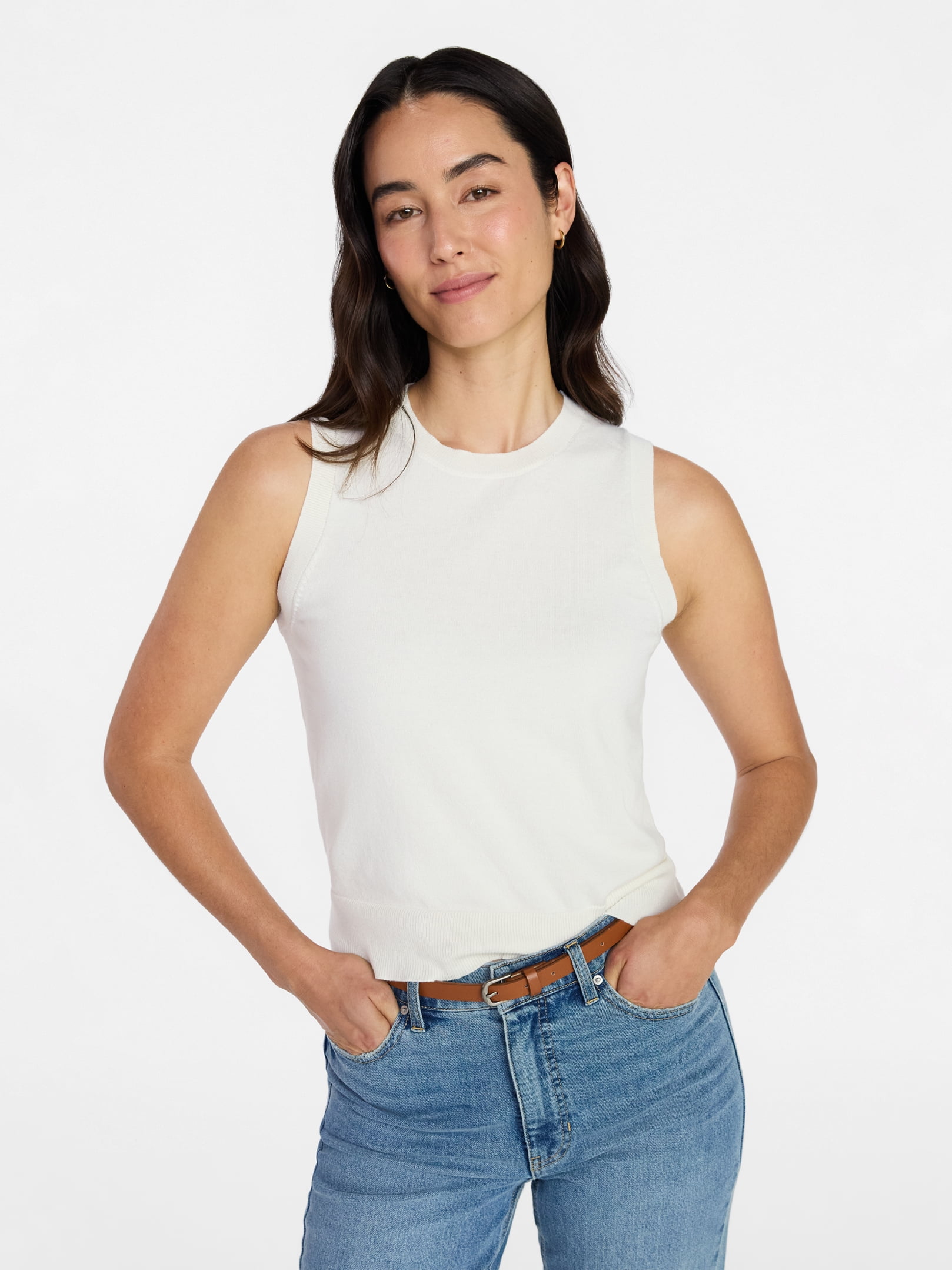 Time and Tru Women's Fine Gauge Sleeveless Sweater Shell, Lightweight, Sizes XS-XXXL
