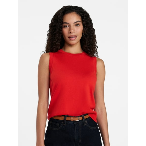 Time and Tru Women's Fine Gauge Sleeveless Sweater Shell, Lightweight, Sizes XS-XXXL