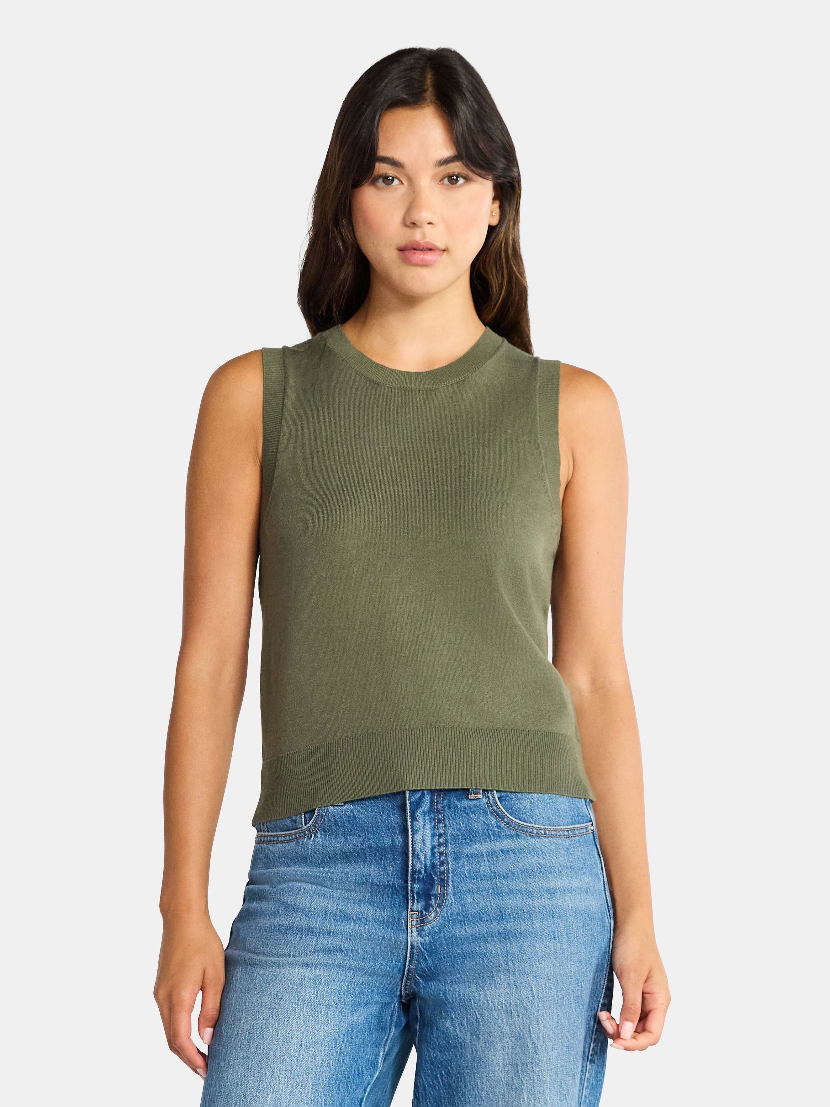 Time and Tru Women's Fine Gauge Sweater Tank Top, Lightweight, Sizes XS-XXXL