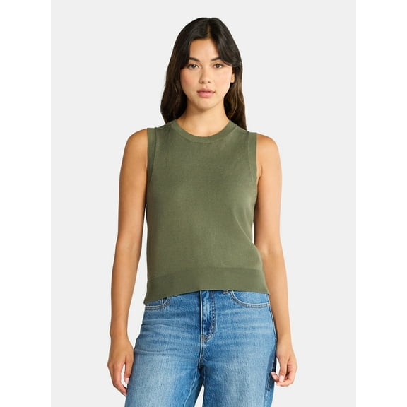 Time and Tru Women's Fine Gauge Sweater Tank Top, Lightweight, Sizes XS-XXXL