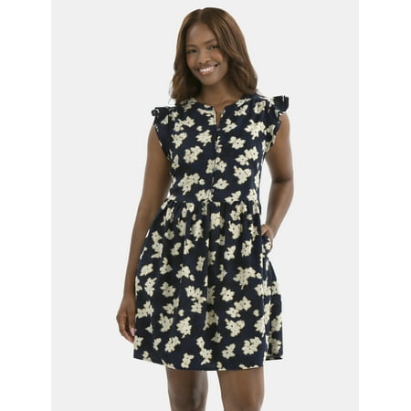 Time and Tru Women's Mini Dress with Flutter Sleeves, Sizes XS-XXXL