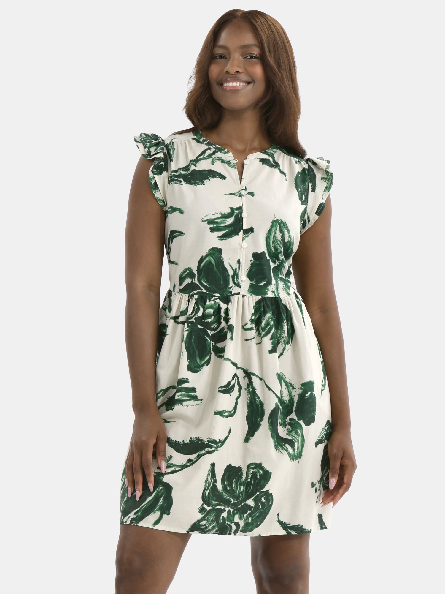 Time and Tru Women's Mini Dress with Flutter Sleeves, Sizes XS-XXXL