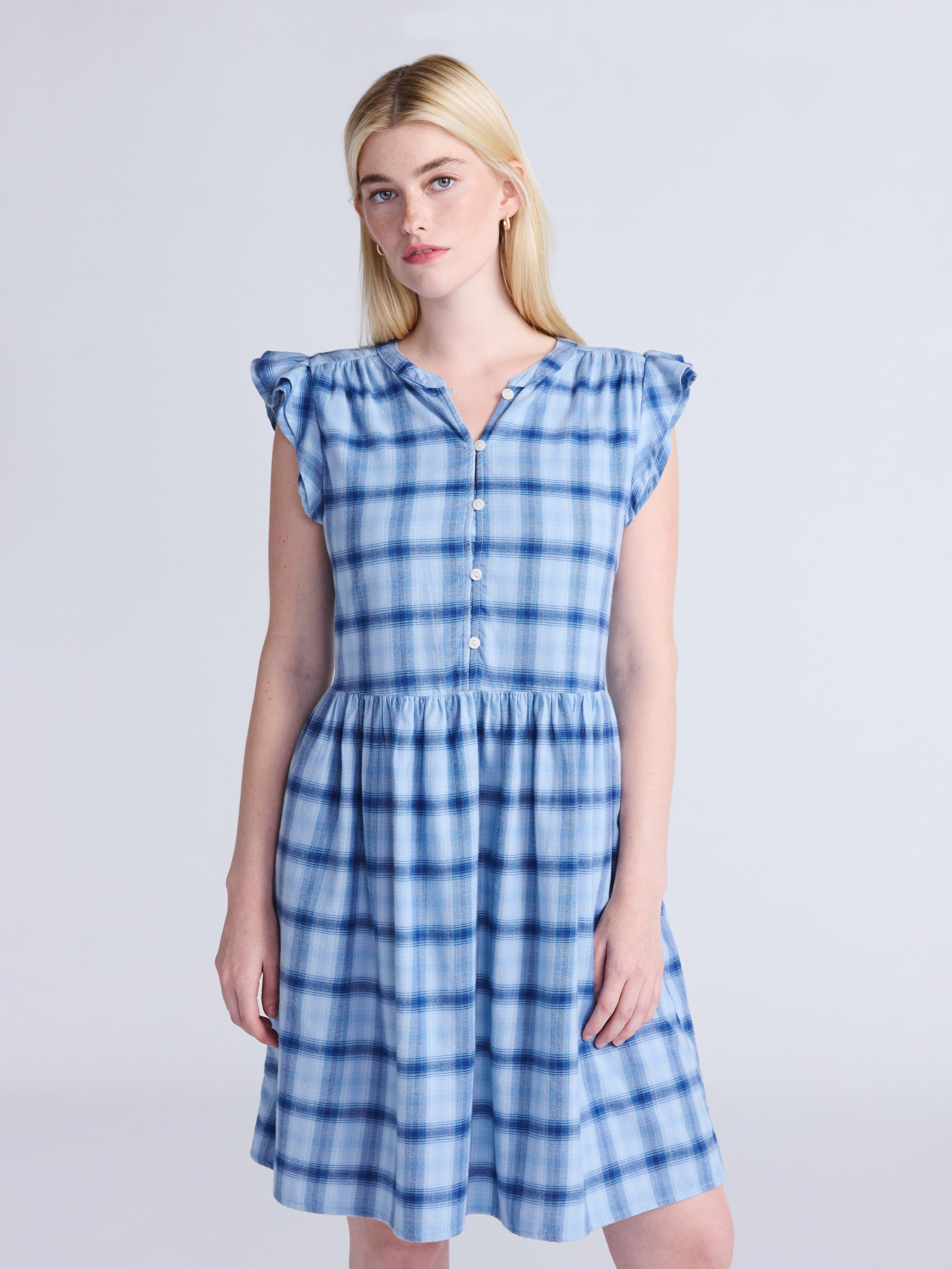 Time and Tru Women's Cotton Mini Dress with Flutter Sleeves, Sizes XS-XXXL