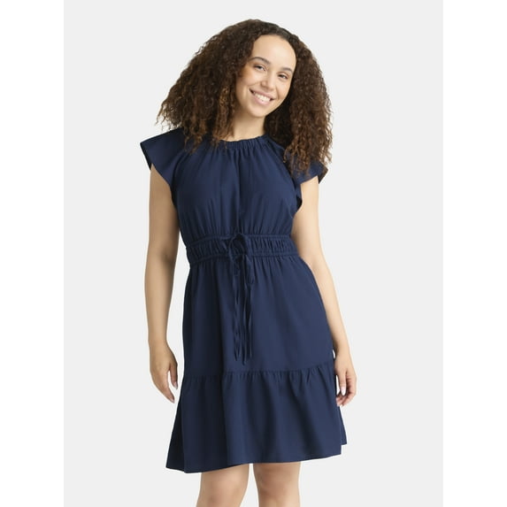 Time and Tru Women's Crewneck Mini Dress with Pockets, Sizes XS-3XL