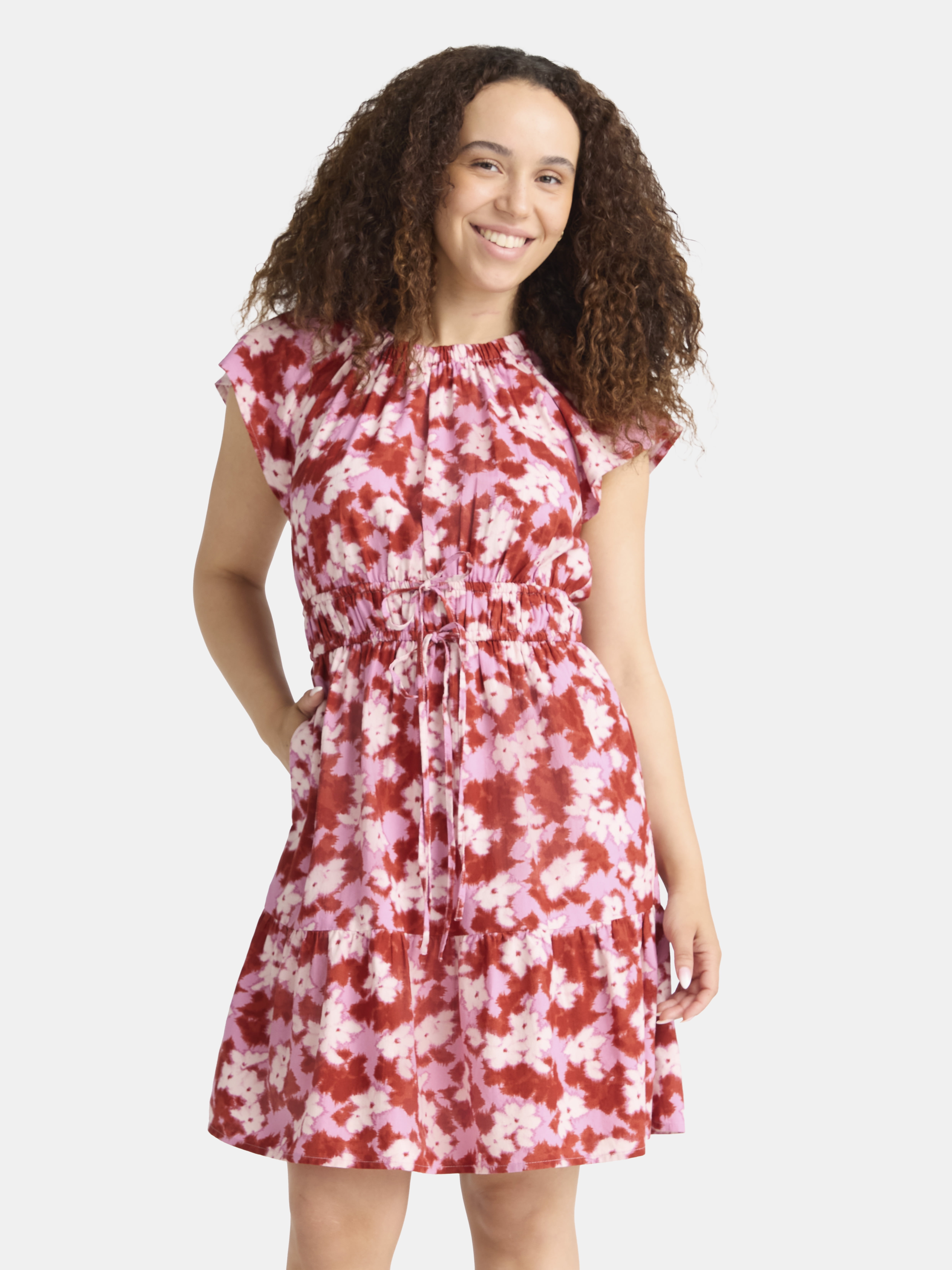 Time and Tru Women's Crewneck Mini Dress with Pockets, Sizes XS-3XL