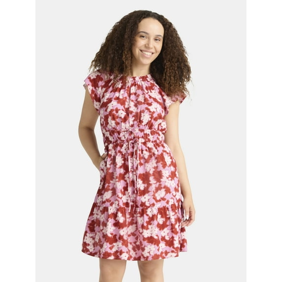 Time and Tru Women's Crewneck Mini Dress with Pockets, Sizes XS-3XL