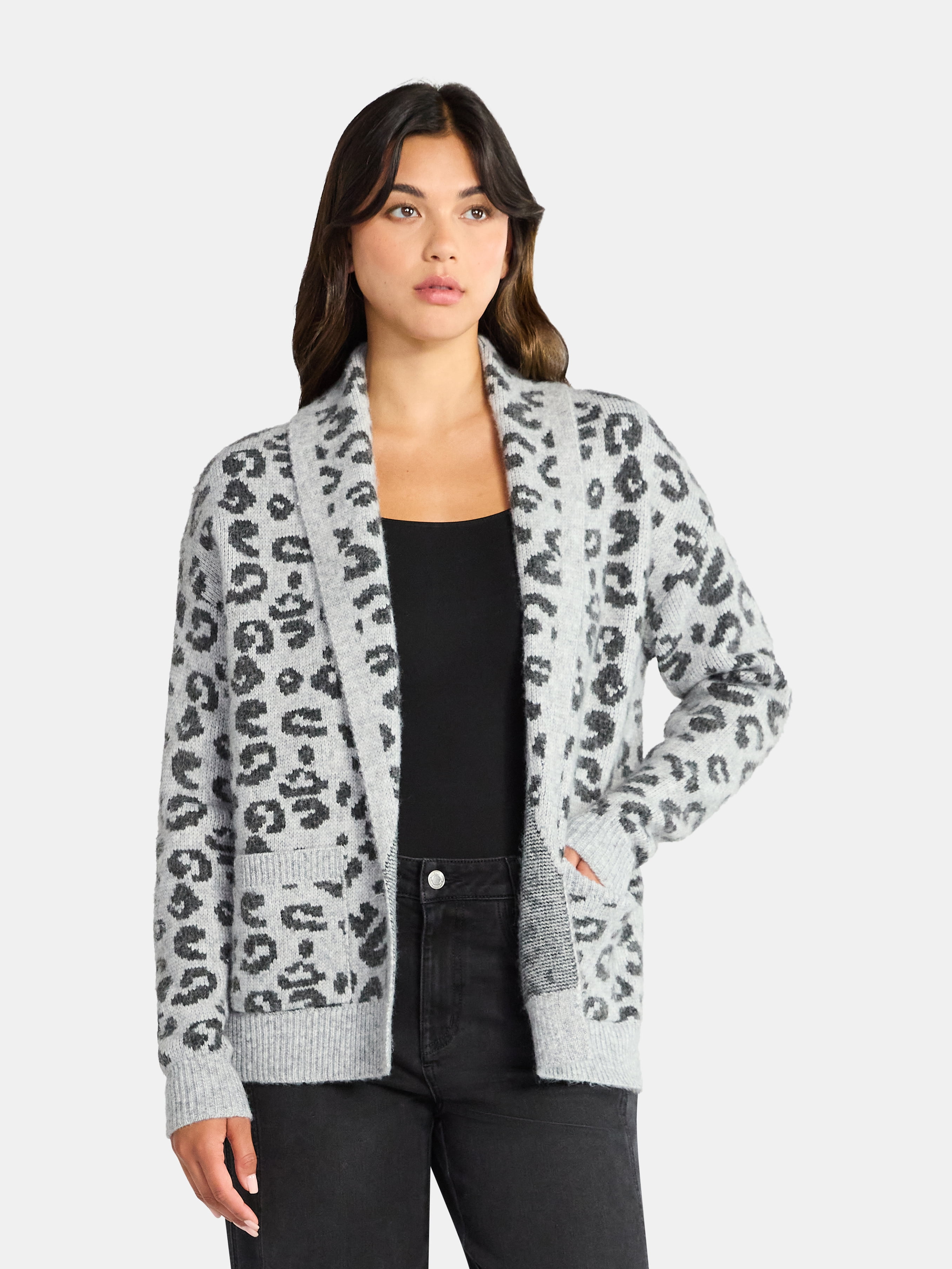 Time and Tru Women's Fuzzy Cardigan Sweater, Lightweight, Sizes XS-XXXL
