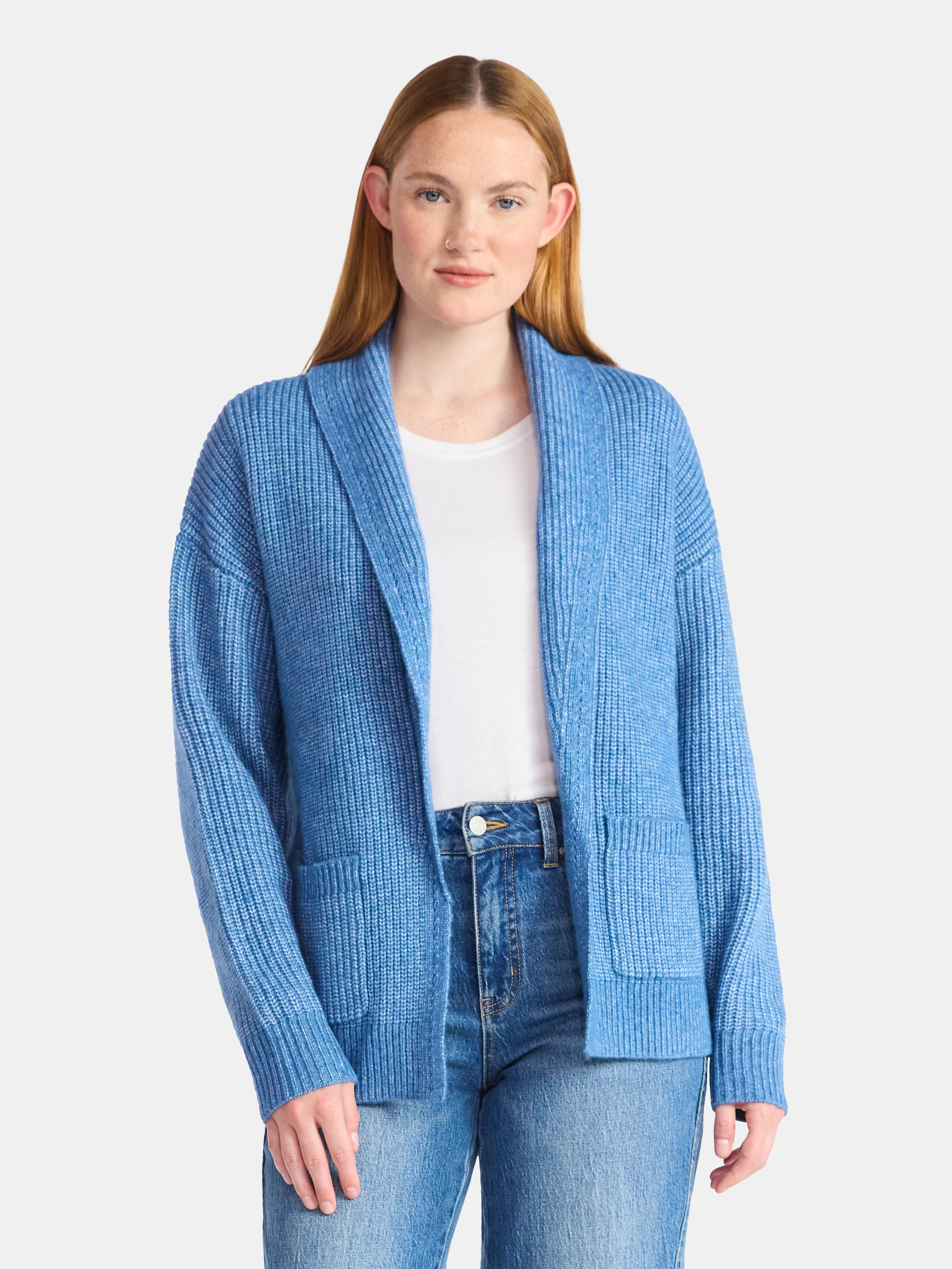 Time and Tru Women's Fuzzy Cardigan Sweater, Lightweight, Sizes XS-XXXL