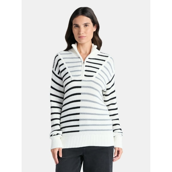 Time and Tru Women's Half Zip Pullover Sweater, Midweight, Sizes XS-XXXL
