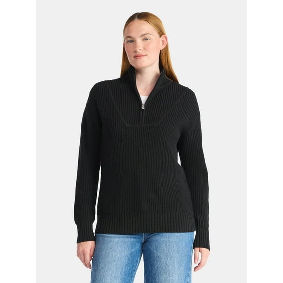 Time and Tru Women's Half Zip Pullover Sweater, Midweight, Sizes XS-XXXL