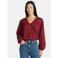 thumbnail image 1 of Time and Tru Women's Lace Inset Blouse with Long Sleeves, Sizes XS-XXXL, 1 of 5