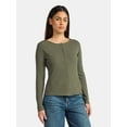 thumbnail image 1 of Time and Tru Women's Ribbed Knit Button Front Top with Long Sleeves, Sizes XS-XXXL, 1 of 5