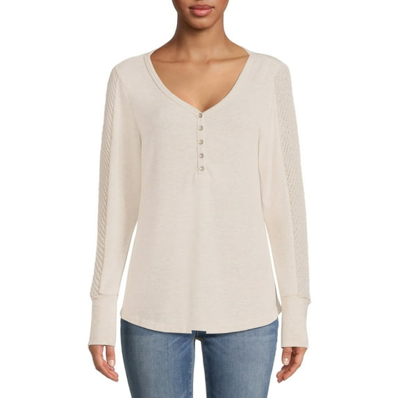 Time And Tru Women's Long Sleeve Cozy Henley