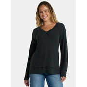TIME AND TRU Women's and Women's Plus V Neck Tunic Sweatshirt with Long Sleeves, Sizes XS-4X