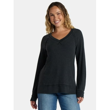 Time and Tru Women's and Women's Plus V Neck Tunic Sweatshirt with Long Sleeves, Sizes XS-4X