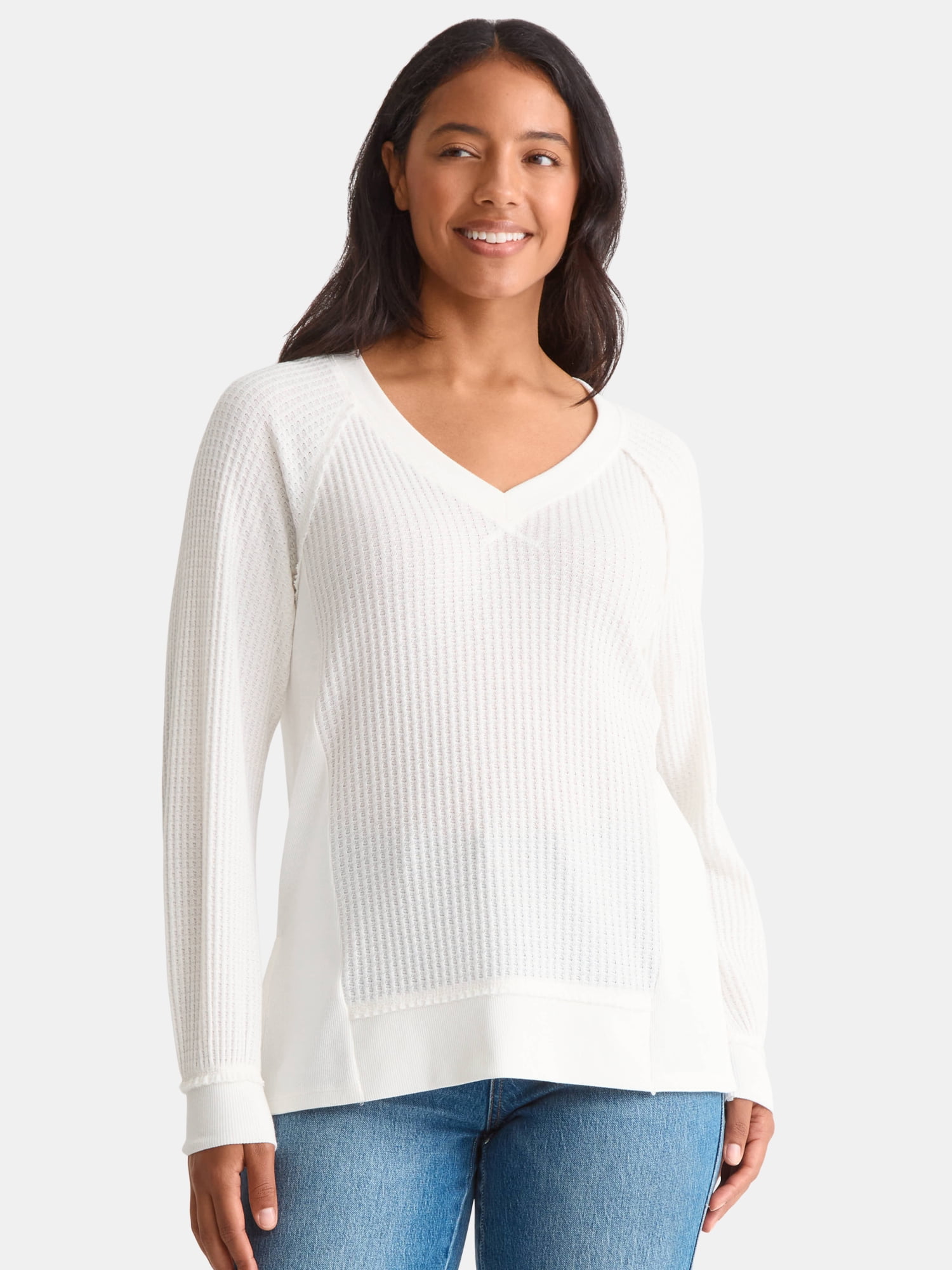 Time and Tru Women's and Women's Plus V Neck Tunic Sweatshirt with Long Sleeves, Sizes XS-4X