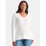 Time and Tru Women's and Women's Plus V Neck Tunic Sweatshirt with Long Sleeves, Sizes XS-4X