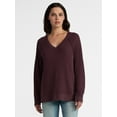 thumbnail image 1 of Time and Tru Women's Waffle Knit Tunic V-Neck Sweatshirt with Long Sleeves, Sizes XS-3XL, 1 of 4