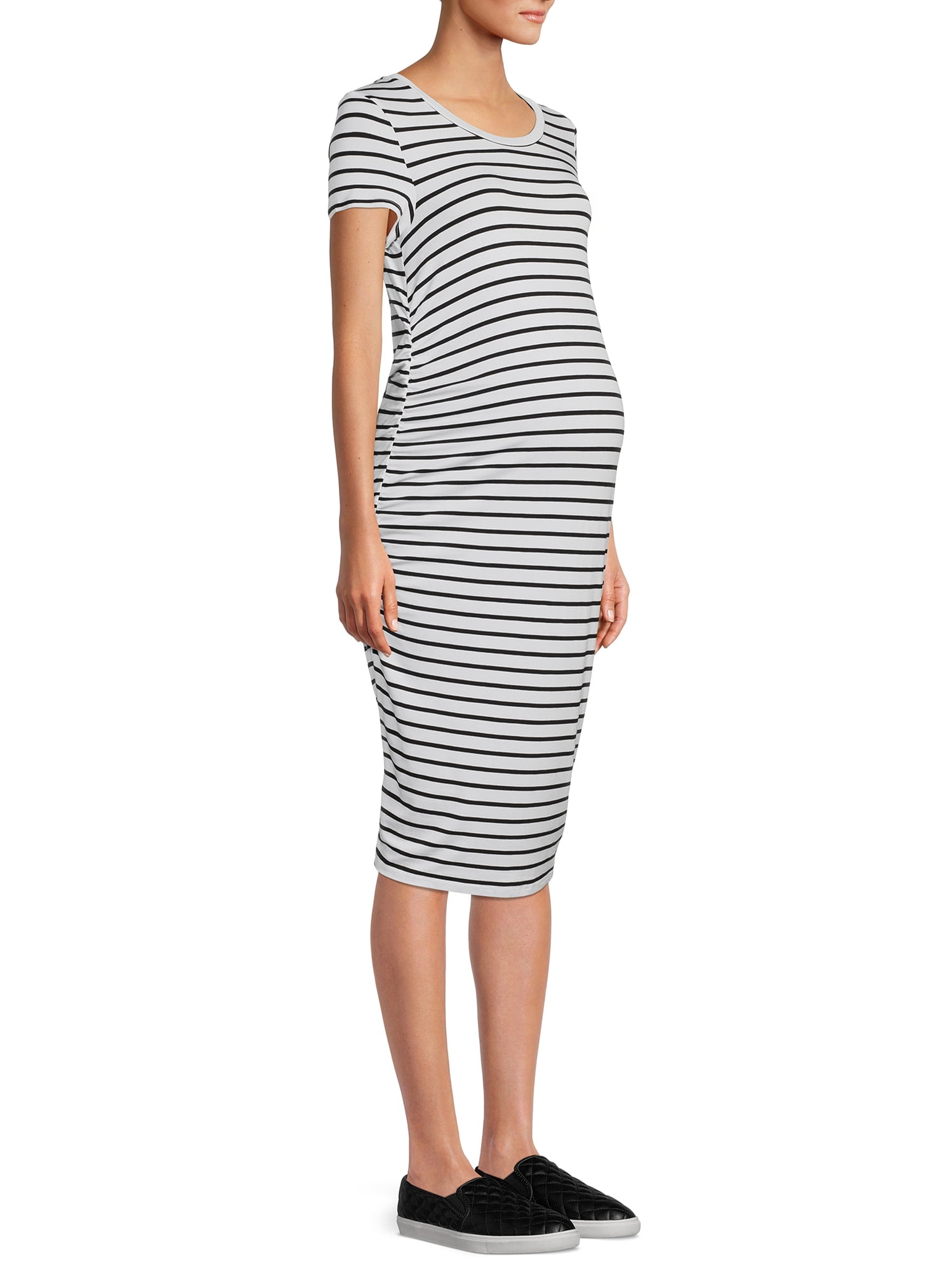 green emerald velvet dress Black Striped Mock Neck Fitted Maternity Midi Dress main image 0