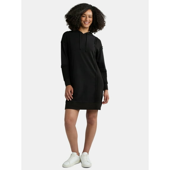Time And Tru Women's Mixed Media Hooded Dress, Sizes XS-XXXL