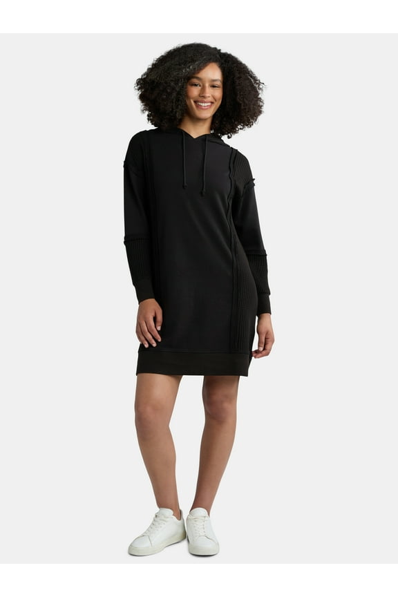 Women's Mixed Media Hooded Dress, Sizes XS-XXXL