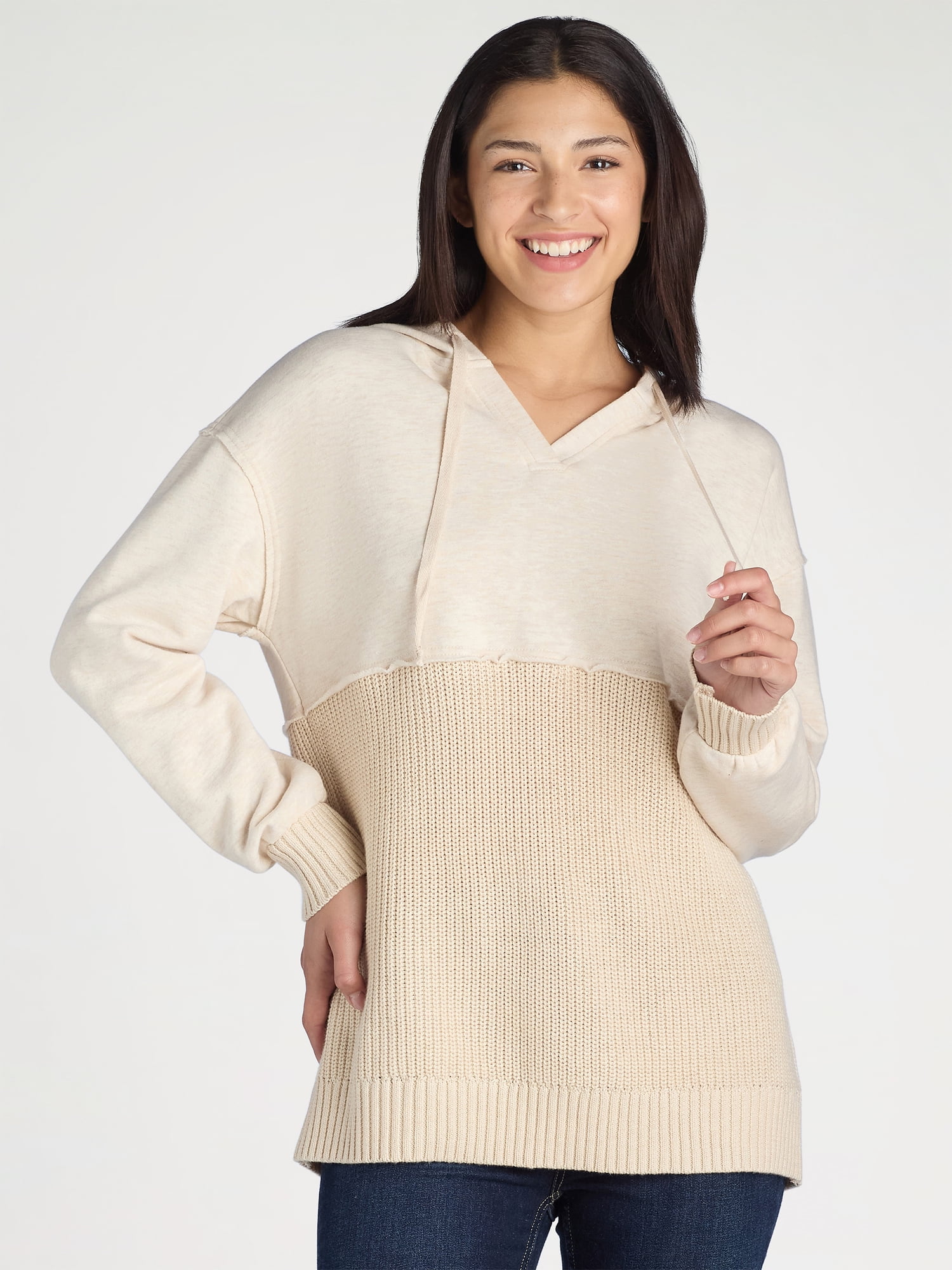 Time And Tru Women's Mixed Media Hoodie, Sizes S-XXXL