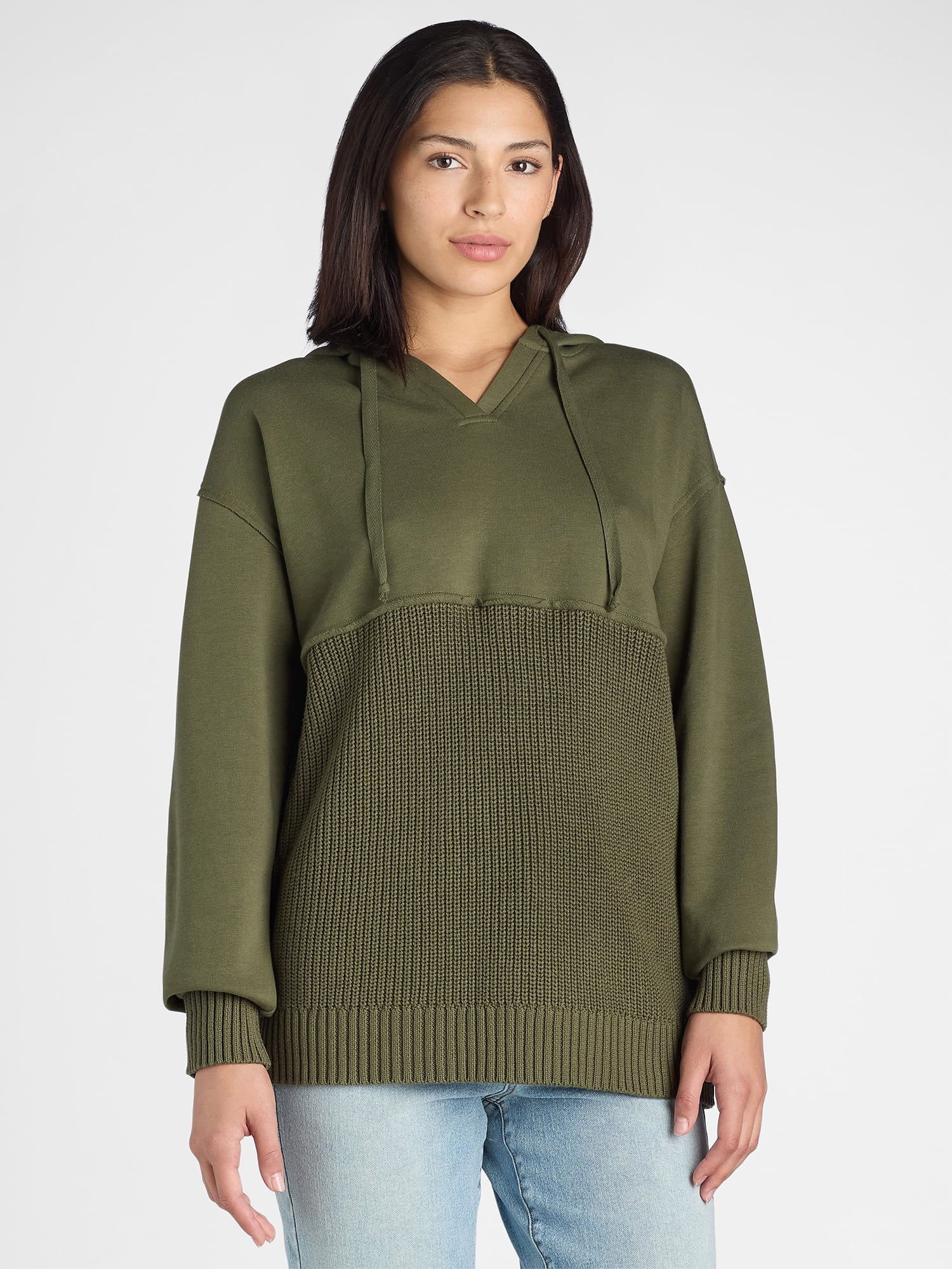 Time And Tru Women's Mixed Media Hoodie, Sizes S-XXXL
