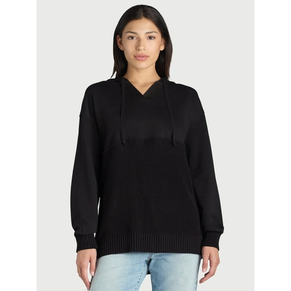 Time And Tru Women's Mixed Media Hoodie, Sizes XS-XXXL