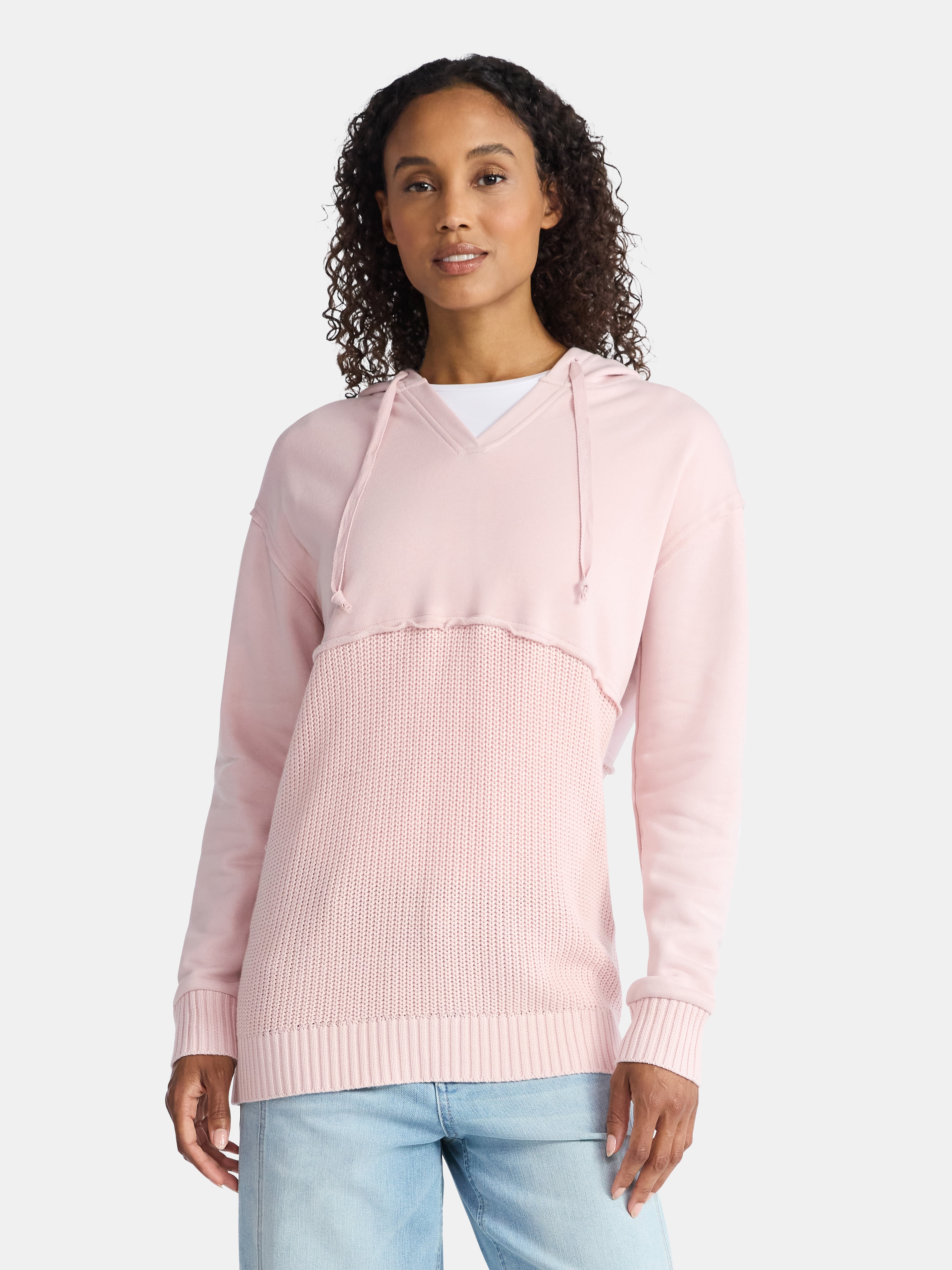 Time and Tru Women's Mixed Media Hoodie, Sizes XS-XXXL